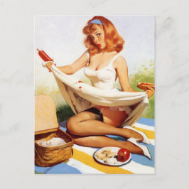 Vintage Naughty Picnic Pin Up Girl Vykort