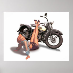 Vintage Naughty Play Biker Pin Up Girl Poster