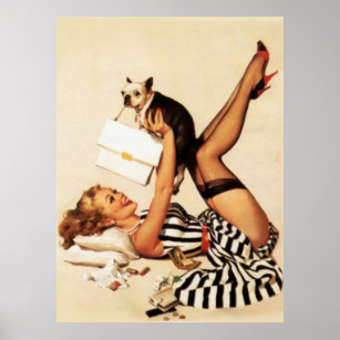 Vintage Naughty Puppy Kärlek Pin Up Girl Poster
