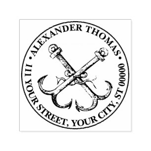 Vintage Nautical Anchor Frakt Preppy Namn Adress Självfärgande Stämpel