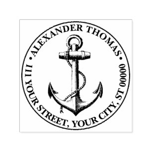 Vintage Nautical Anchor Frakt Preppy Namn Adress Självfärgande Stämpel