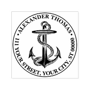 Vintage Nautical Anchor Frakt Preppy Namn Adress Självfärgande Stämpel