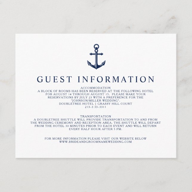 Vintage Nautical Anchor Guest Information Tilläggskort (Framsida)