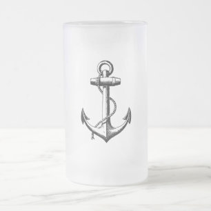 Vintage Nautical Anchor Illustration Frostat Ölglas