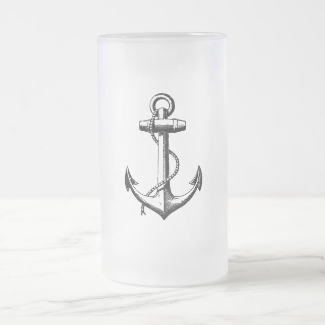Vintage Nautical Anchor Illustration Frostat Ölglas (Center)