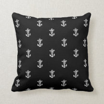 Vintage Nautical Anchor Mönster Black Dekorativ ku
