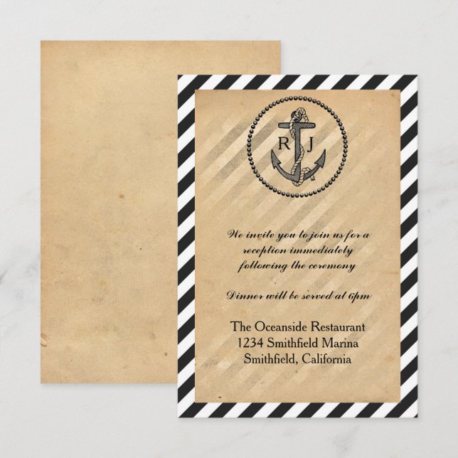 Vintage Nautical Anchor - mottagningsinbjudan Inbjudningar (Fram/baksida)