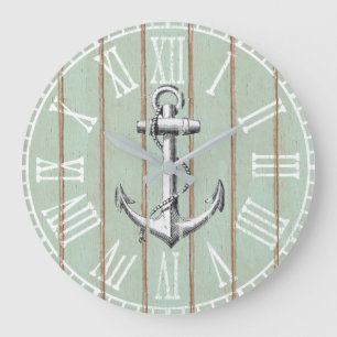 Vintage Nautical Anchor på Rustic Old Wood Stor Klocka
