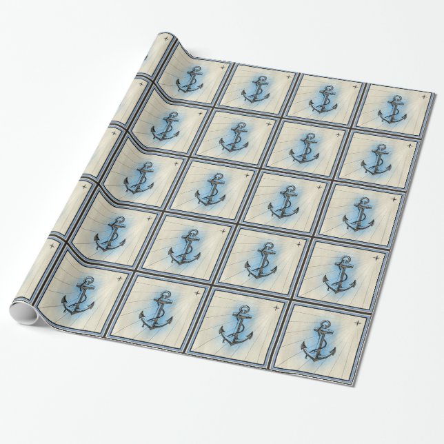 Vintage Nautical Anchor Presentpapper (Utrullad)