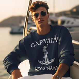 Vintage Nautical Anchor Rope Kapten Namn T-Shirt Lång Ärmad Tröja