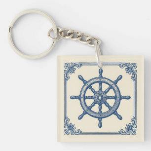 Vintage Nautical Blue Captains Wheel