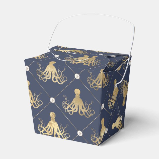 Vintage Nautical Blue och Guld Octopus Presentaskar (Framsidan Sidan)