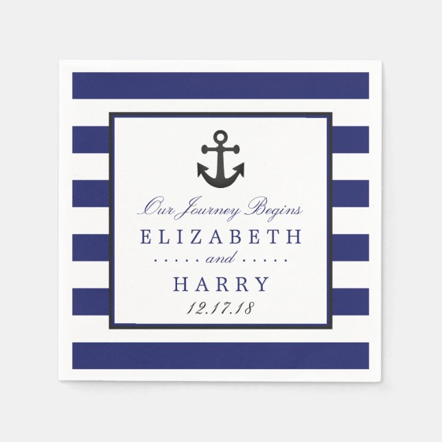 Vintage Nautical Charcol Anchor Bröllop Pappersservett (Framsidan)