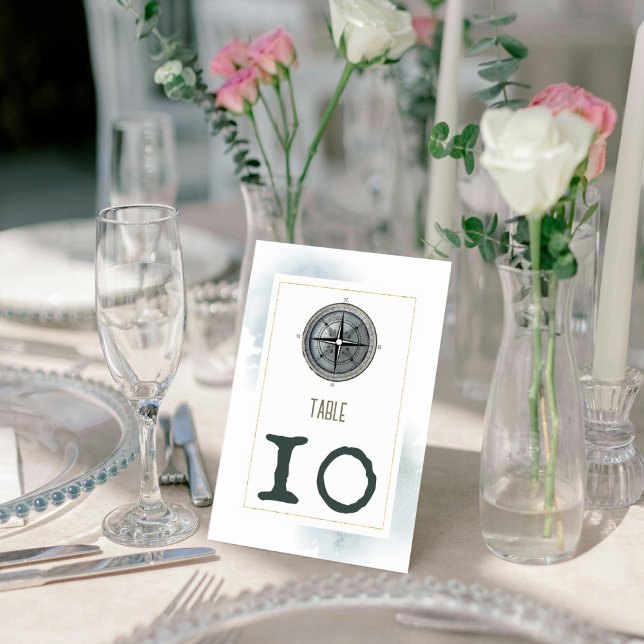Vintage Nautical Compass Bröllop Bordsnummer (Vintage Nautical Compass Wedding Table Number Card)