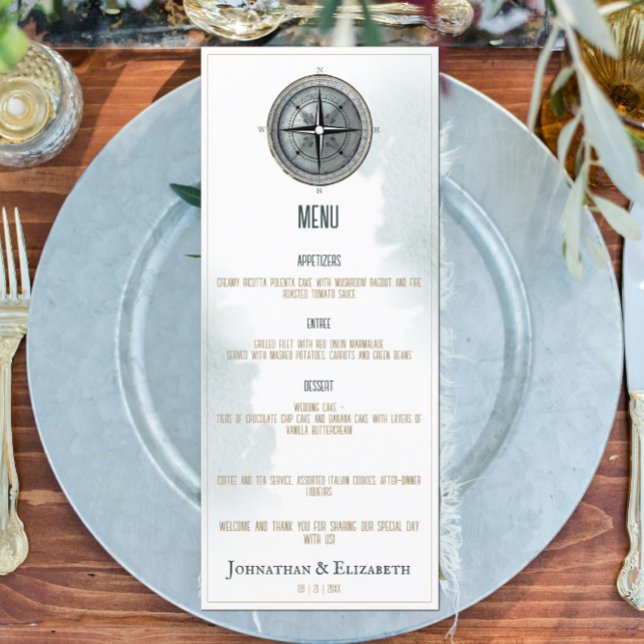 Vintage Nautical Compass Bröllop Meny (Vintage Nautical Compass Wedding Menu)