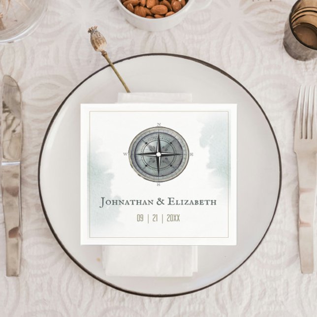 Vintage Nautical Compass Bröllop Pappersservett (Vintage Nautical Compass Wedding Napkins)