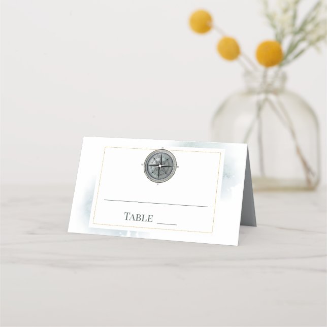 Vintage Nautical Compass Bröllop Placeringskort (Framsida)