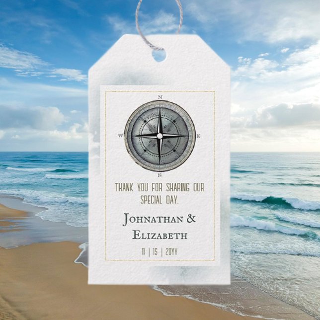 Vintage Nautical Compass Bröllop Presentetikett (Vintage Nautical Compass Wedding Favor Tag)