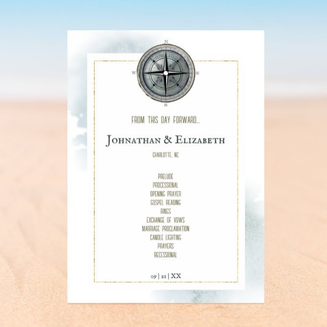 Vintage Nautical Compass Bröllop Program (Vintage Nautical Compass Wedding Program)