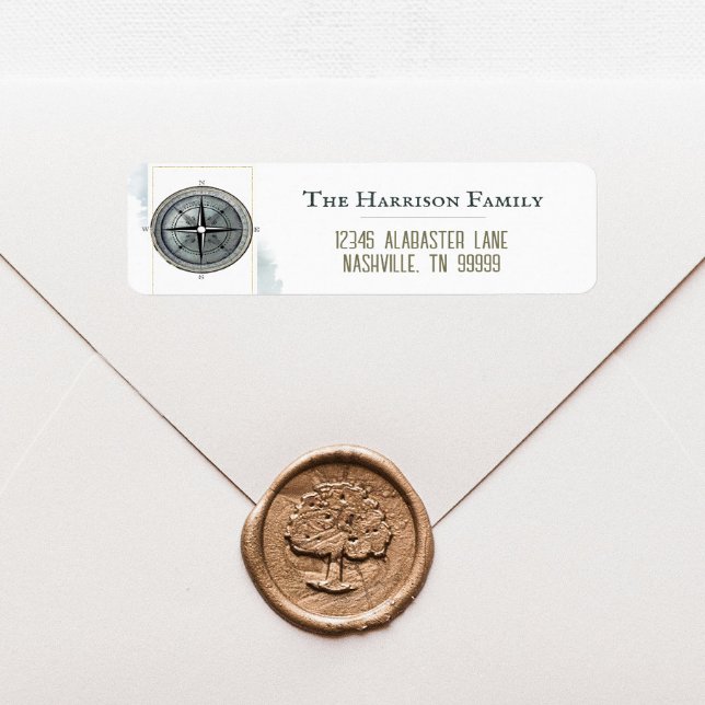Vintage Nautical Compass Returadress Returadress Etikett (Vintage Nautical Compass Wedding Return Address Label)