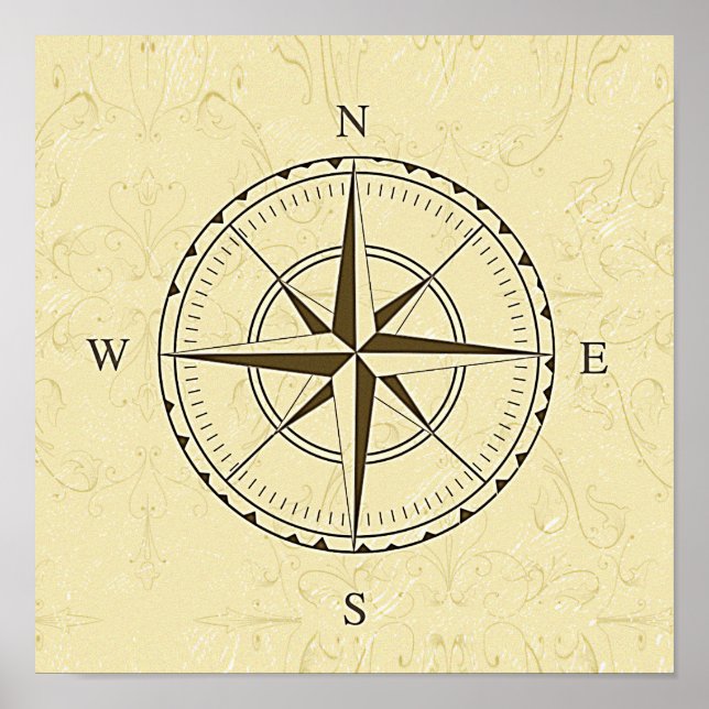 Vintage Nautical Compass Ro Elfenbenskusten Poster (Framsidan)