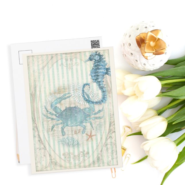 Vintage Nautical Crab och Seahorse Vykort (Skapare uppladdad)