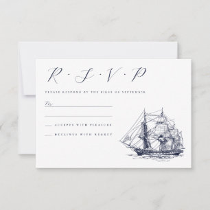 Vintage Nautical Frakt Illustration Bröllop OSA Kort