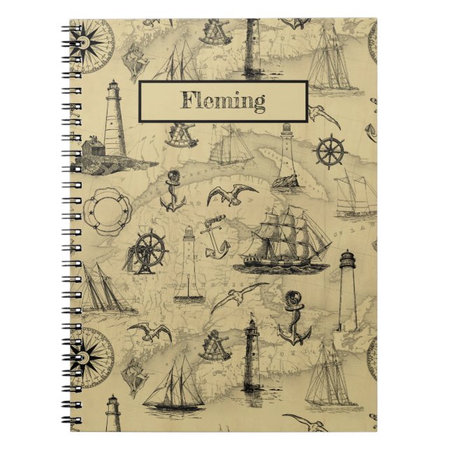 Vintage Nautical Fraktas Namn Travel Write Journal Anteckningsbok (Framsidan)