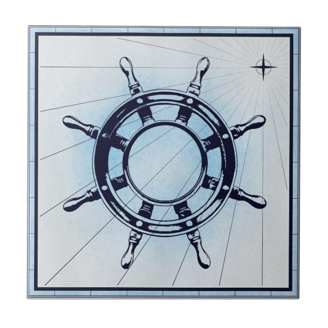 Vintage Nautical Fraktas Wheel Kakelplatta (Framsidan)