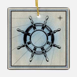 Vintage Nautical Frakts Wheel for Navigation Julgransprydnad Keramik