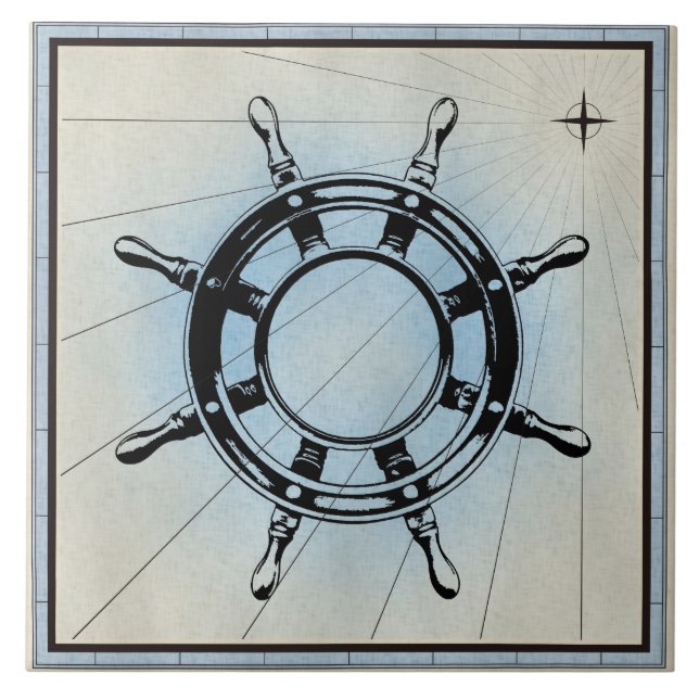 Vintage Nautical Frakts Wheel for Navigation Kakelplatta (Framsidan)