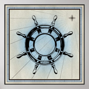 Vintage Nautical Frakts Wheel for Navigation Poster