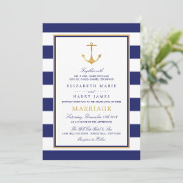 Vintage Nautical Guld Anchor, Navy & Guld Bröllop Inbjudningar