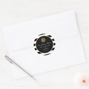 Vintage Nautical Guld Wheel, Black & Guld Bröllop Runt Klistermärke
