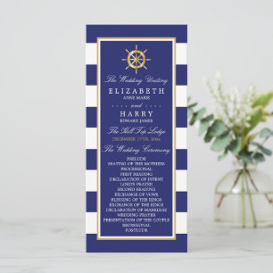 Vintage Nautical Guld Wheel, Navy & Guld Bröllop Program