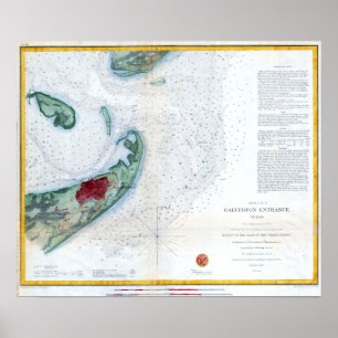 Vintage Nautical Karta Galveston Texas Poster