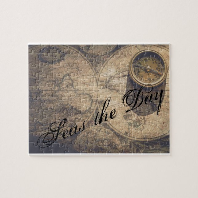 Vintage Nautical Karta och Compass Pussel (Horisontell)