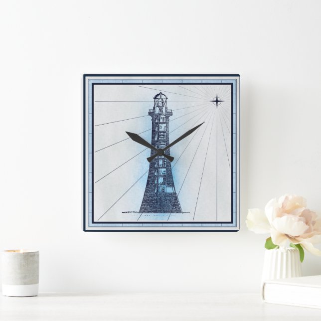 Vintage Nautical Lighthouse Fyrkantig Klocka (Hem)