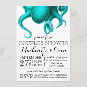 Vintage Nautical Octopus Par Shower Inbjudningar