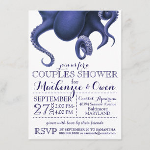 Vintage Nautical Octopus Par Shower Inbjudningar