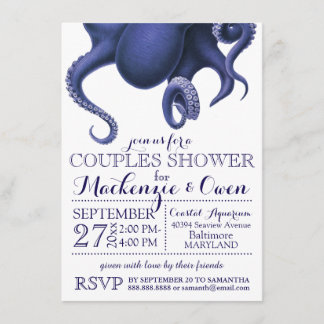 Vintage Nautical Octopus Par Shower Inbjudningar