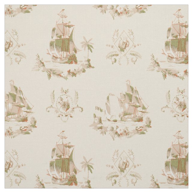 Vintage Nautical Pirat Fraktas Mönster Tyg (Provkarta)