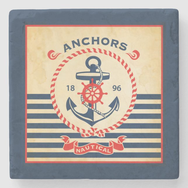 Vintage Nautical Poster Underlägg Sten (Framsidan)