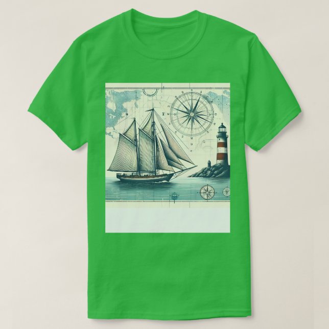 Vintage Nautical Sailboat Karta T Shirt (Design framsida)