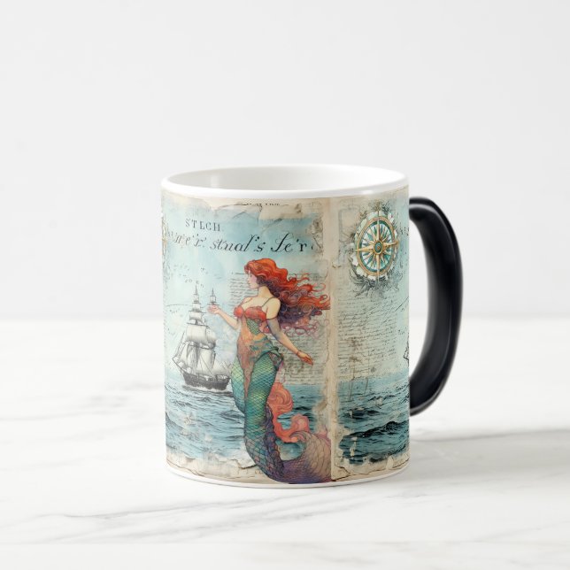 Vintage Nautical Script: Mystical Sjöjungfru Magisk Mugg (Framsida höger)