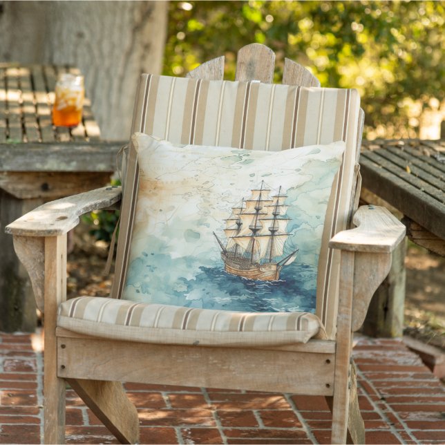 Vintage Nautical Ship Sailing the Ocean Kudde (Stol)