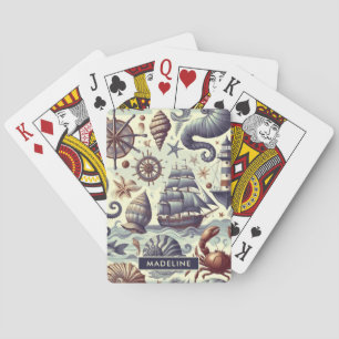 Vintage Nautical Sjöliv Illustration Casinokort