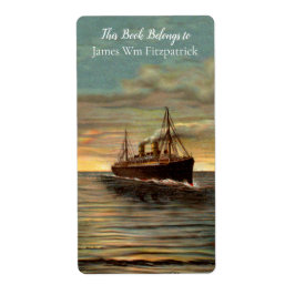 Vintage Nautical Steamship Oceanic Art Bookplate Fraktsedel
