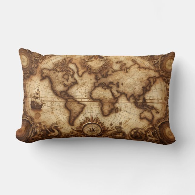 Vintage Nautical World Map Lumbarkudde (Framsida)