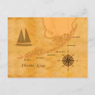 Vintage Nautida Florida Nycklar Karta Vykort